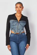 Long Sleeve Denim Corset with front zipper