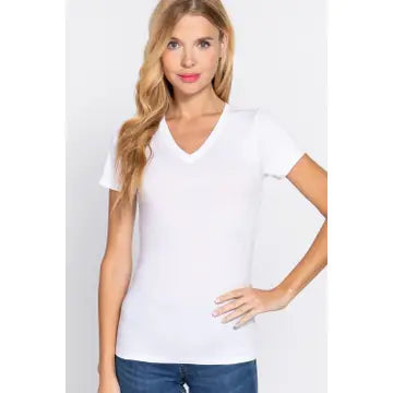 Classic White V-Neck Short Sleeve Fitted Tee