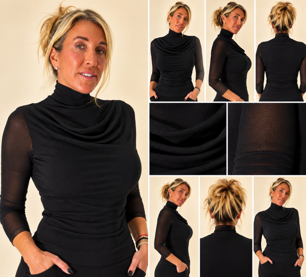 Draped Mock Neck Long Sleeve