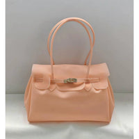 Bright Structured Top Handle Satchel with Gold Turn Lock Closure