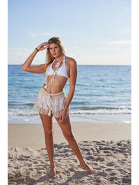 Boho Crochet Trim White Beach Shorts
