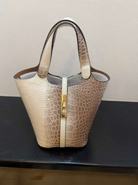 Croc Embossed Structured Top Handle Tote Bag