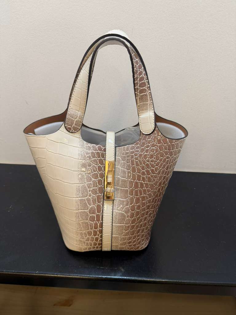 Croc Embossed Structured Top Handle Tote Bag