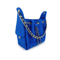 Cruz terry bucket tote in caramel royal blue small