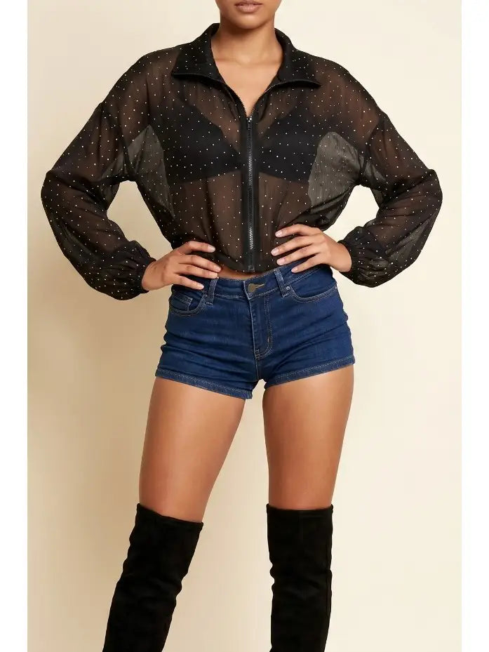 Cropped Pinstripe Button Down Shirt with Contrast Cuffs