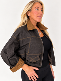 Soho Denim Jacket with Basket Weave Collar