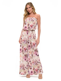 Blush Pink Watercolor Floral Strapless Jumpsuit