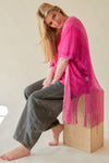 MESH TASSEL 1/2 SLEEVE LOOSE FIT KIMONO COVER UP