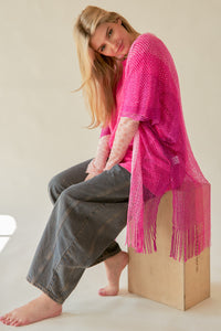 MESH TASSEL 1/2 SLEEVE LOOSE FIT KIMONO COVER UP