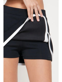 Black Contrast Trim Athletic Skort with Built-In Shorts