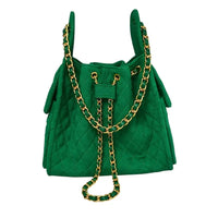 Quilted Bucket Large Bag with Gold Chain Strap and Drawstring Closure