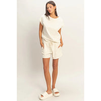 White Relaxed Fit Lounge Tee and Drawstring Shorts Set