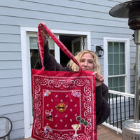 Red Bandana Print Canvas Tote Bag Oversized Summer Graphic Shopper