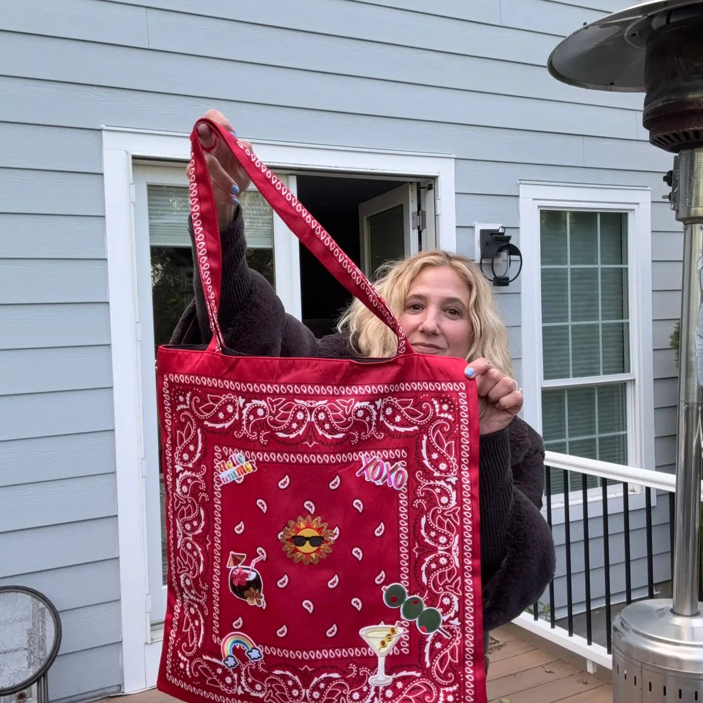 Red Bandana Print Canvas Tote Bag Oversized Summer Graphic Shopper