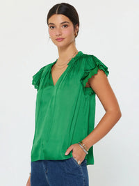 Emerald Green Ruffle Sleeve V-Neck Blouse