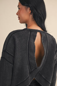 Vintage Wash Open Back Sweatshirt - Charcoal Relaxed Fit Pullover