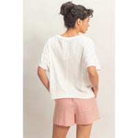 White Relaxed Fit Cropped V Neck Tee