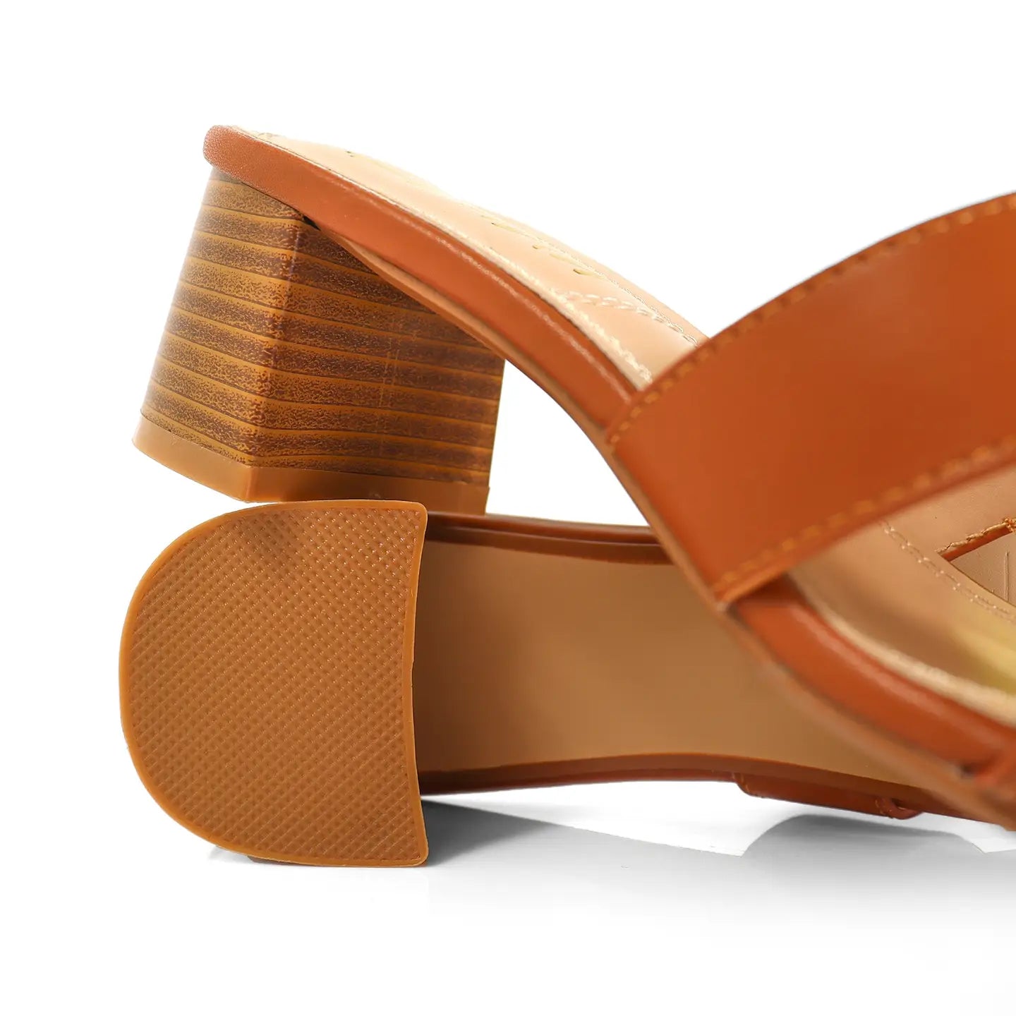 Tan Cutout Strap Block Heel Slide Sandals