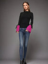 Black Knit Top with Pink Bell Sleeves and Bow Accents