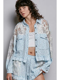 Blue Floral Lace Patchwork Top