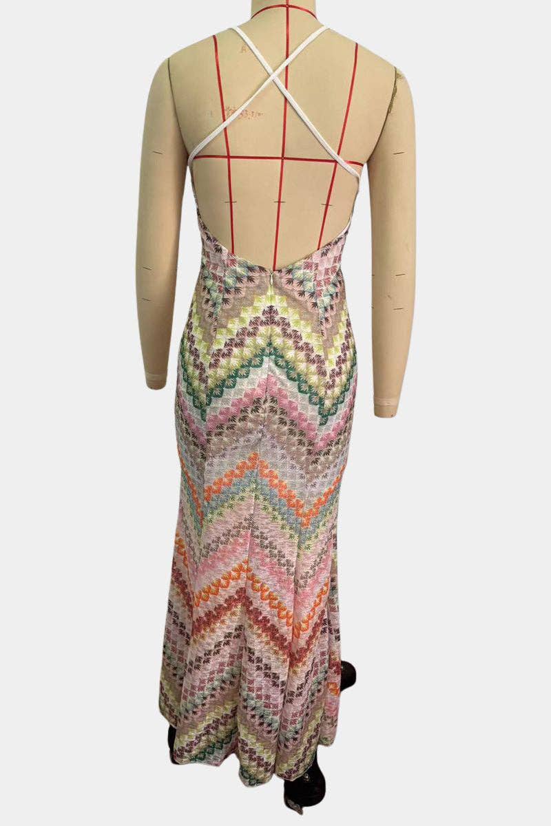 Bohemian Crochet Maxi Dress Beige / S