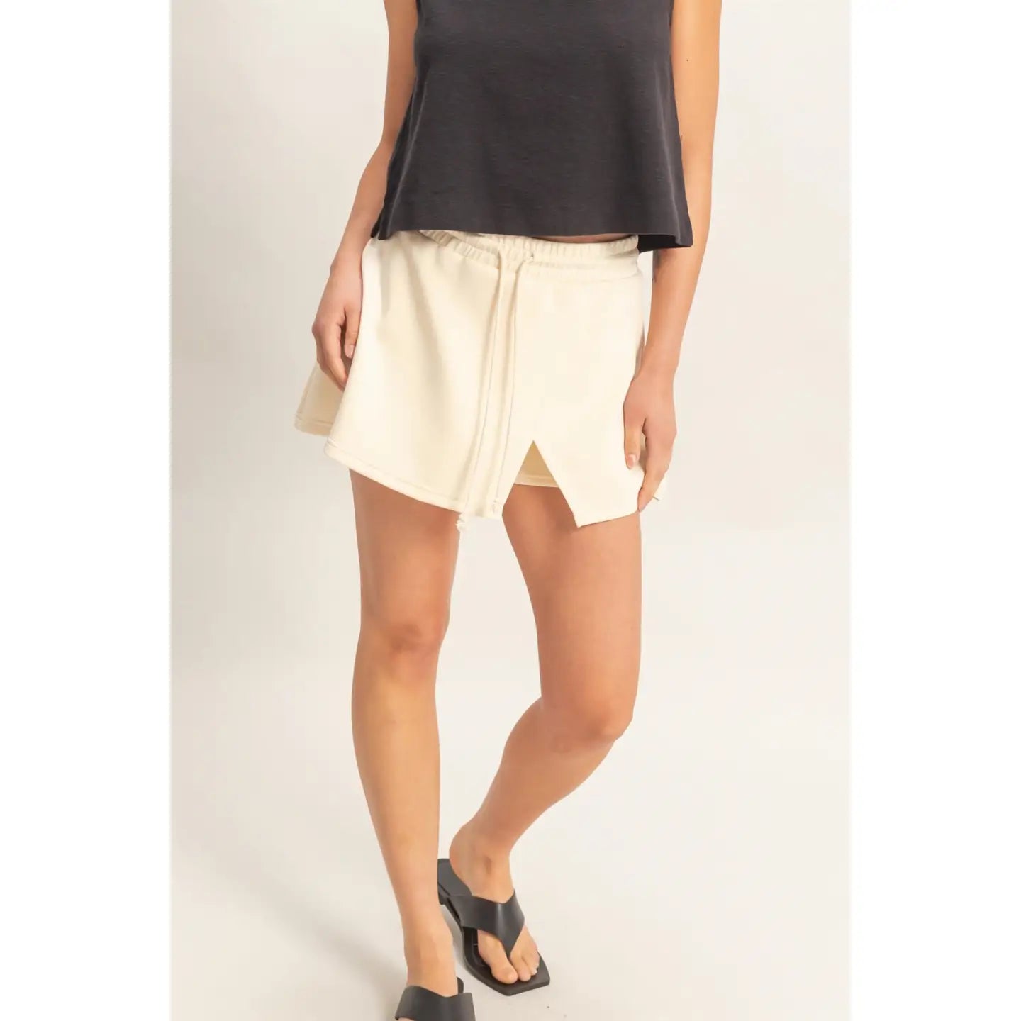 Cream Athletic Skort with Built-In Shorts and Drawstring Waist