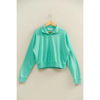 Relaxed Cropped Quarter Zip Pullover Top Sweatshirt