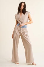 DENIM WAISTBAND CONTRAST WIDE LEG BILLIE TROUSERS