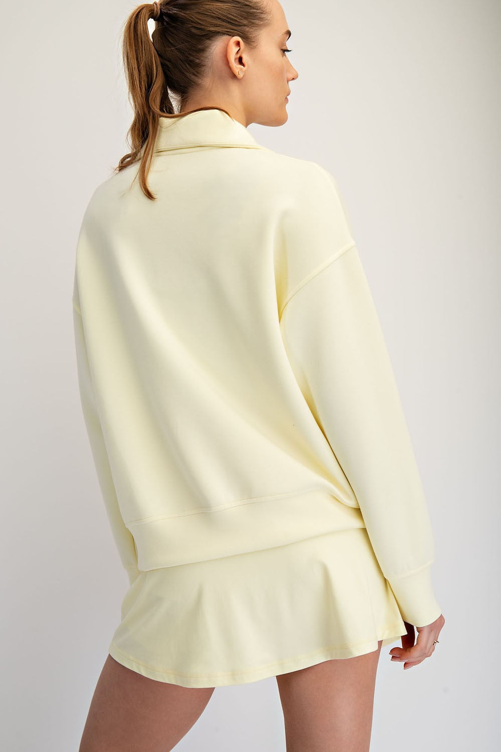 Modal Poly Span Quarter Zip Mock Neck Pullover in Butter Yellow