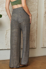 FOIL WIDE LEG TEXTURED STRETCH FABRIC LONG PANTS