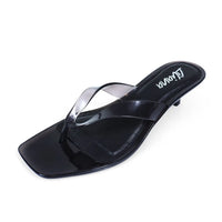 BETTANI Black Square Toe Clear Strap Thong Sandals