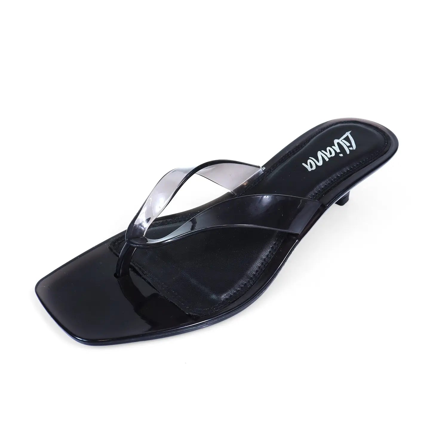 BETTANI Black Square Toe Clear Strap Thong Sandals