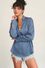 BUTTON UP SATIN BLOUSE