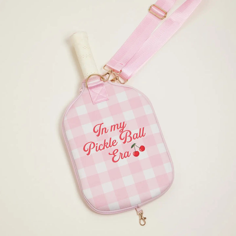 Pink Gingham Pickleball Paddle Bag with Adjustable Strap