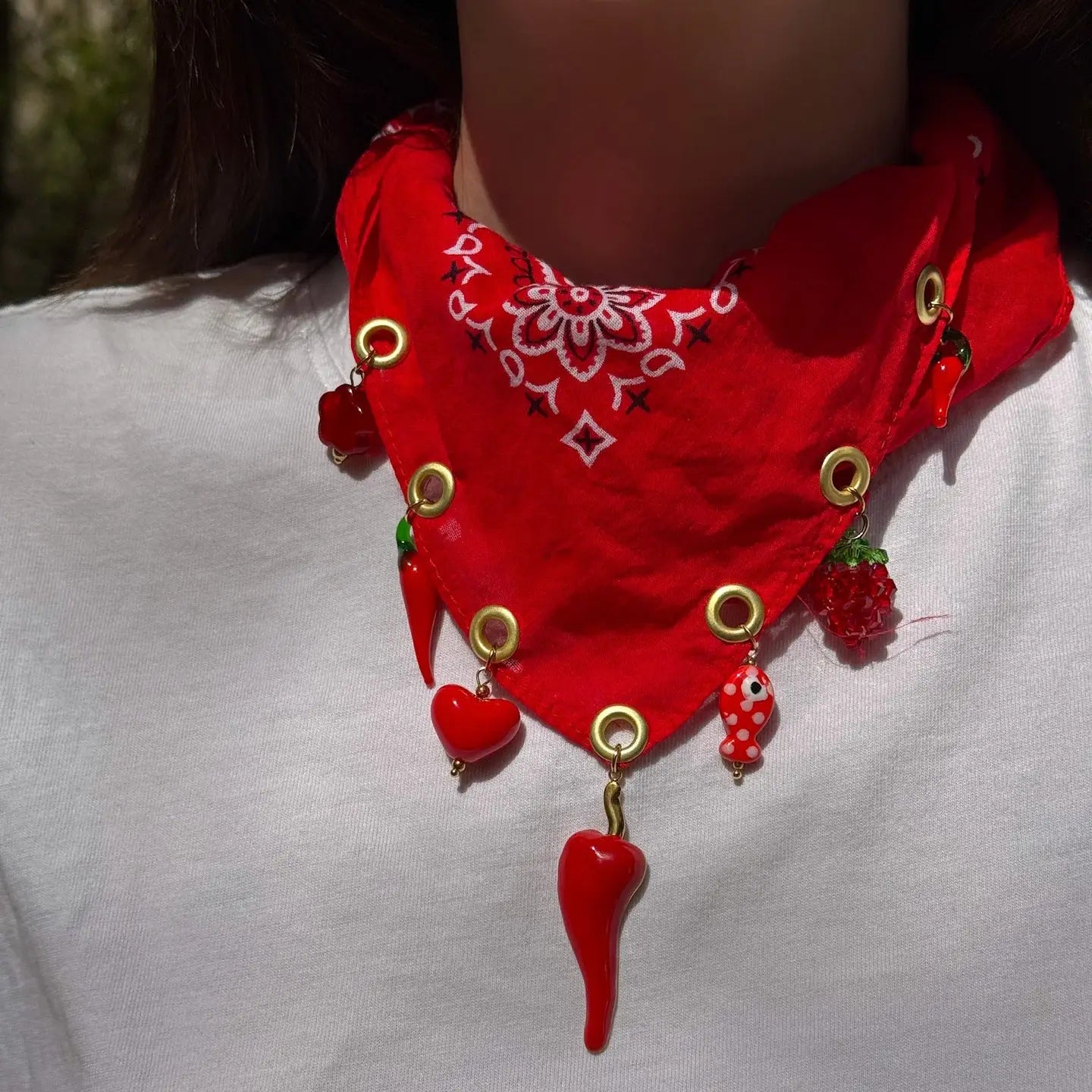Red Bandana Charm Statement Neck Scarf