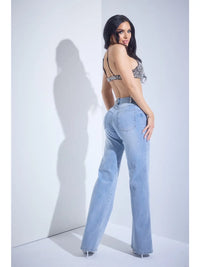 Crystal Stud High-Rise Flare Jeans