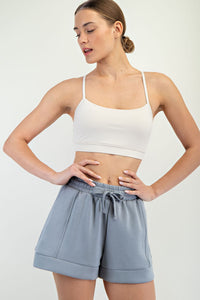 Gray Drawstring Lounge Shorts with Elastic Waistband