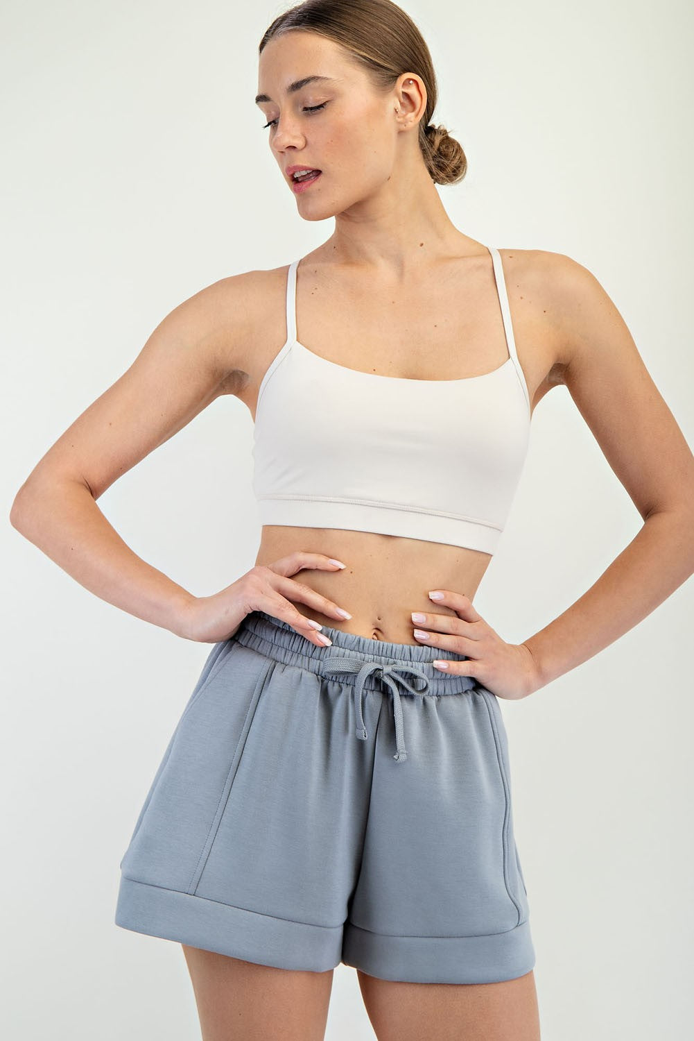 Gray Drawstring Lounge Shorts with Elastic Waistband