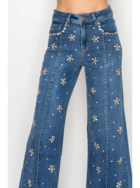 Embellished Flower Wide-Leg Jeans