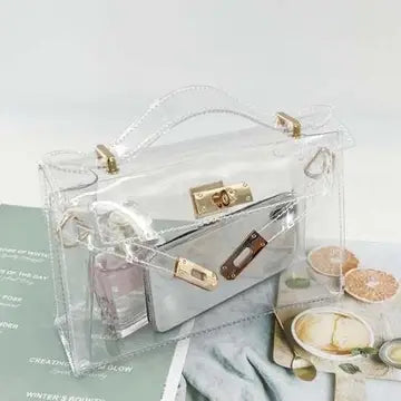 Clear Structured Top Handle Handbag with Inner Pouch