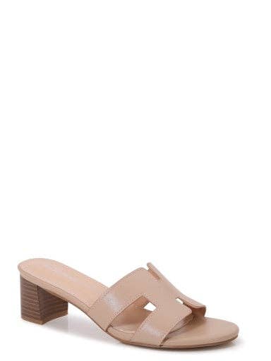 Nude Open Toe Block Heel Slide Sandals