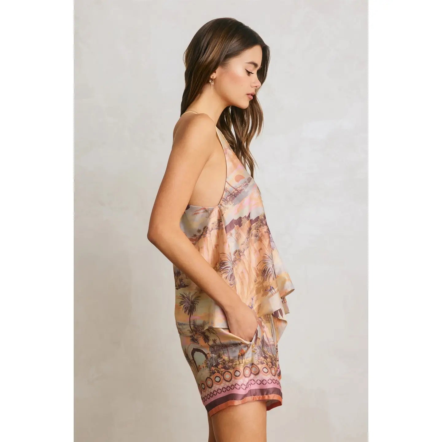 Tropical Print Halter Sleeveless Flowy Top