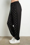 Rhinestone Heart Print Black Jogger Sweatpants