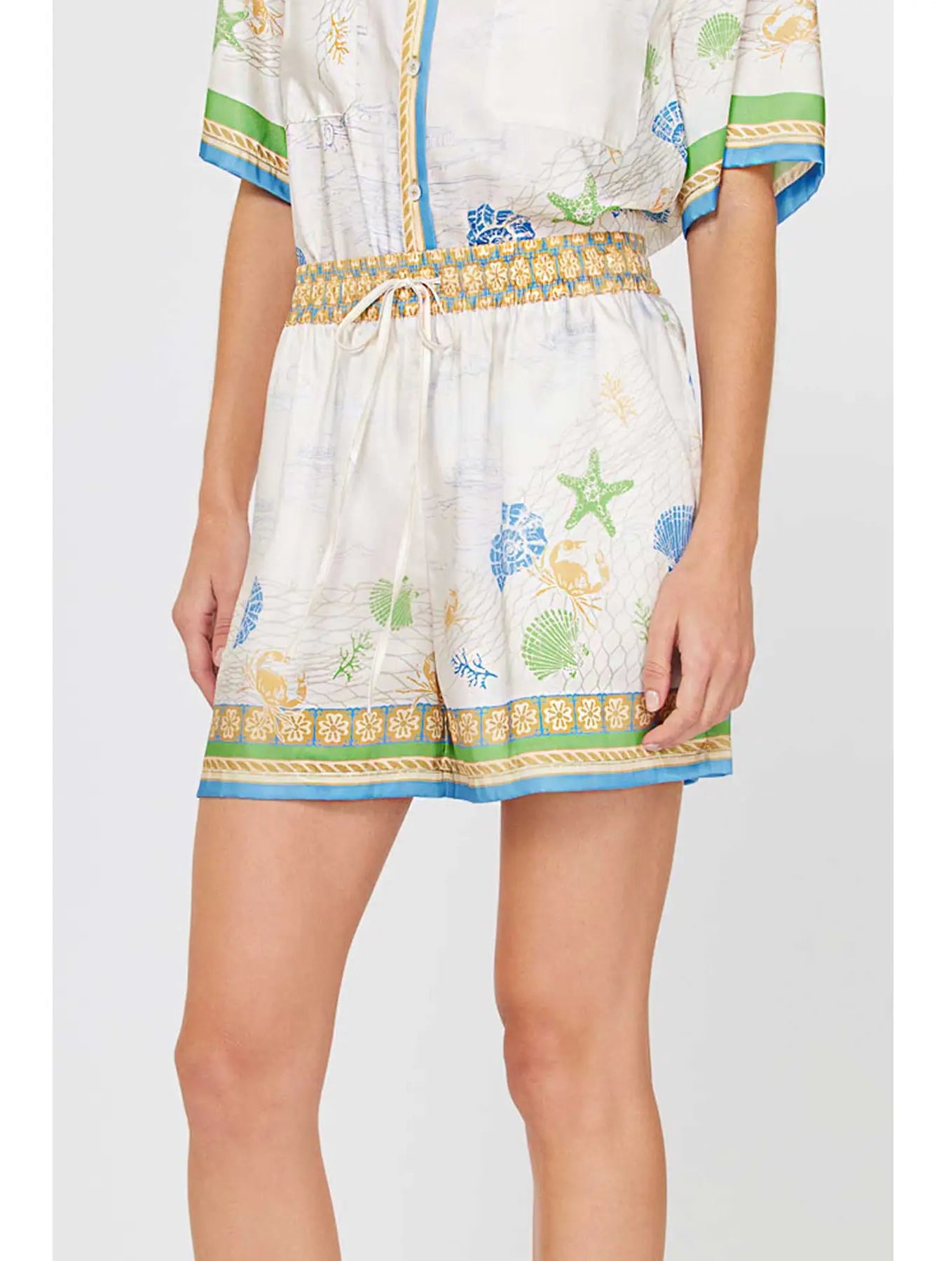 Coastal Print Drawstring Waist Lounge Shorts
