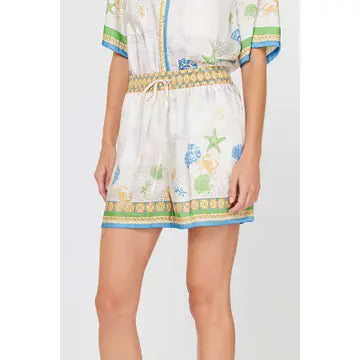 Coastal Print Drawstring Waist Lounge Shorts