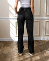 Black Galaxy Print Wide-Leg Pants with Side Zipper Detail