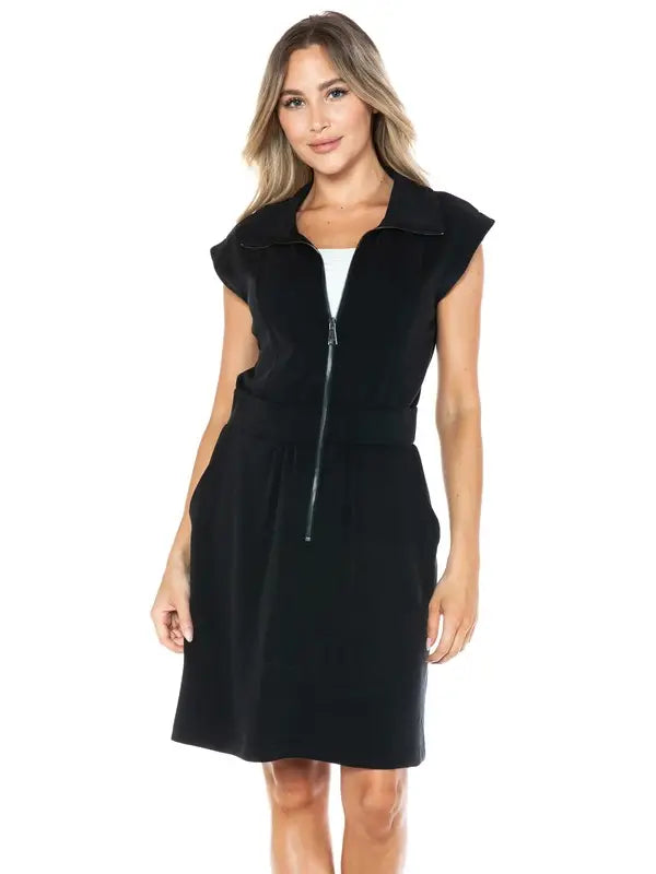Zip Front Cap Sleeve Utility Dress