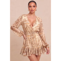 Nude Paisley Plunge Long Sleeve Flare Romper