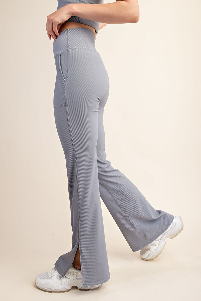 PLUS Nylon Rib V Waist Crossover Flared Leggings Gray