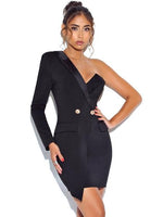 Keep One Up One Sleeved Black Crepe Blazer Dress